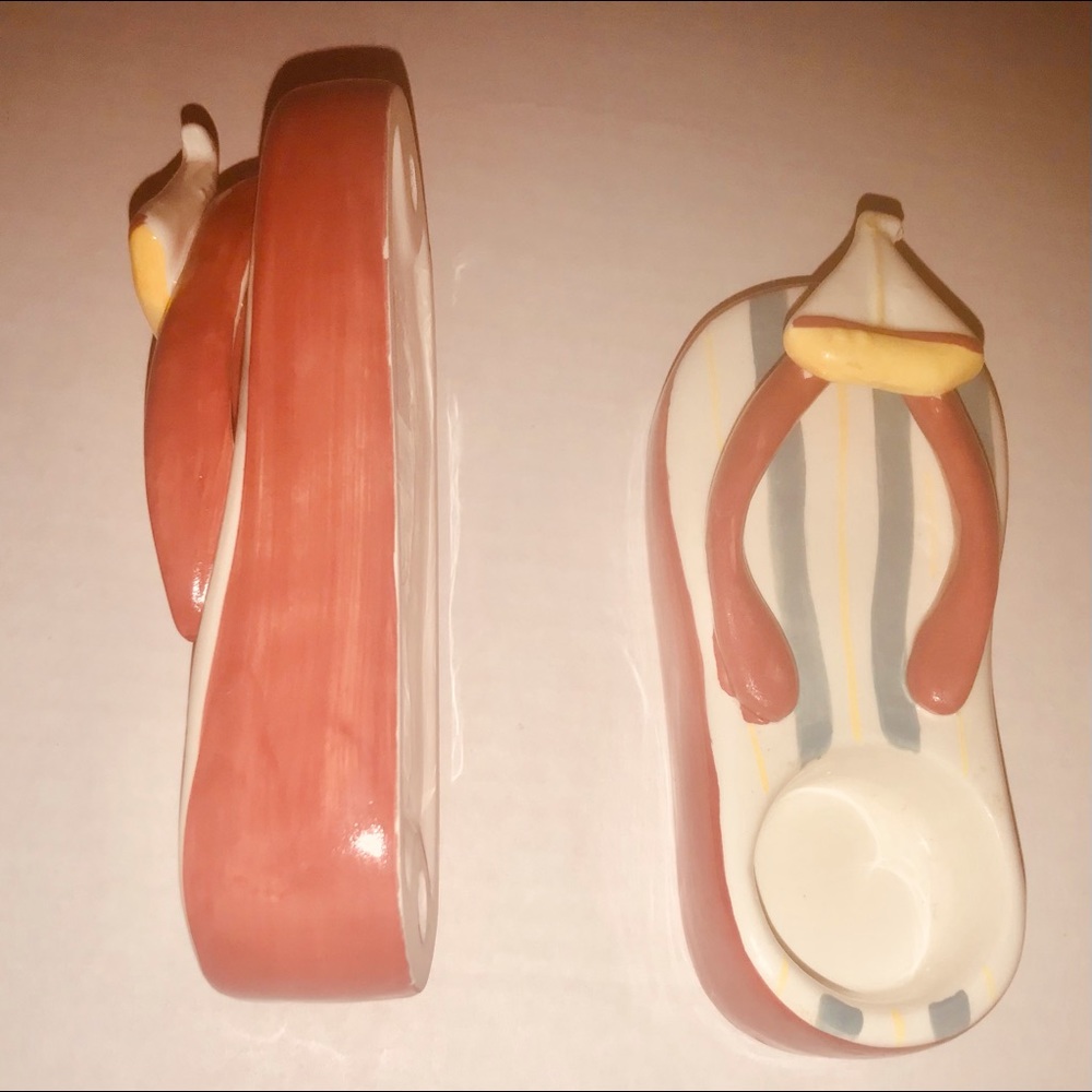 New Two Porcelain Candle Holders Flip Flop Shape Nantucket Home - Picture 3 of 12